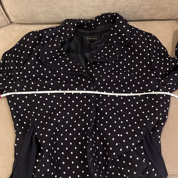Escada Navy White Square Dotted Blazer Silk Chiffon Sash Size 46 US 12 Evening - Picture 12 of 15
